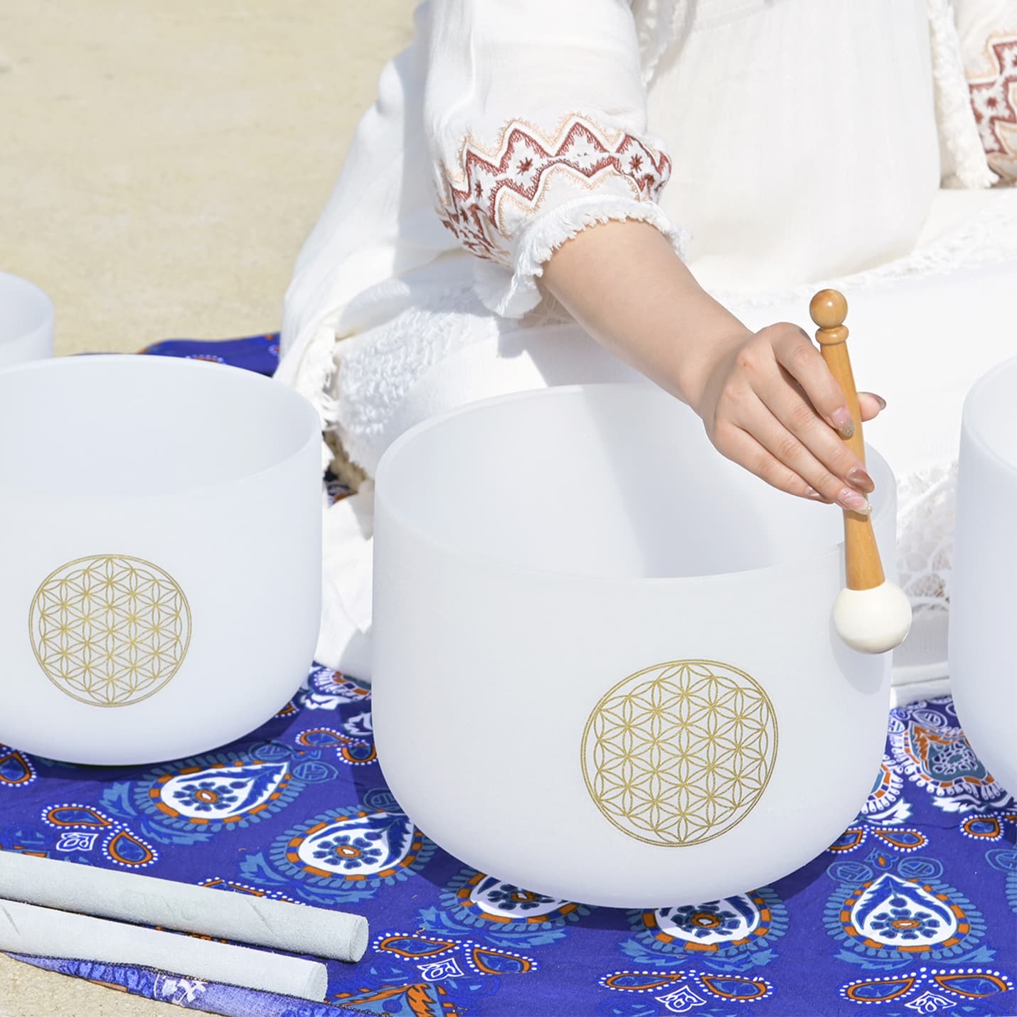 CVNC 6-12 Inch 7 PCS Flower Of Life Frosted Quartz Crystal Singing Bowl Set With Carrier Bag For Sound Bath Meditation
