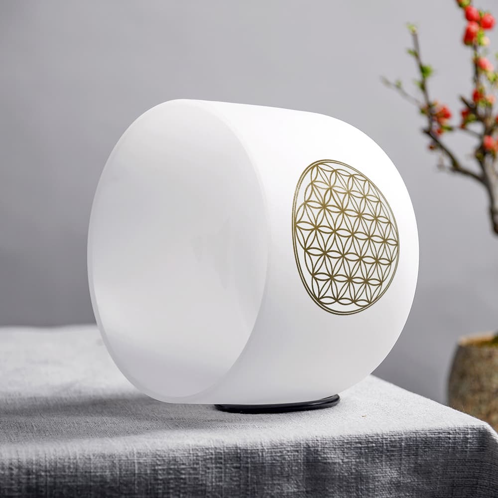 CVNC 528Hz Note C Flower Of Life Frosted Crystal Singing Bowl