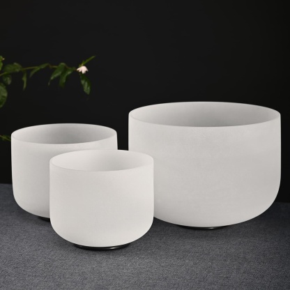CVNC 9"A 12"F 14"C Frosted Quartz Crystal Singing Bowl Grand Harmony Set With Carrier Bag