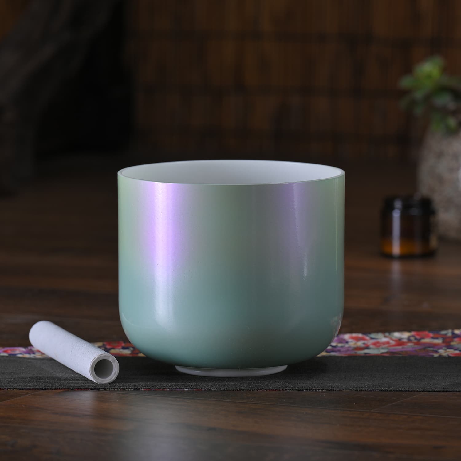 CVNC 7" D Note Emerald Green Purple Aura Empyrean Crystal Singing Bowl -10 cents