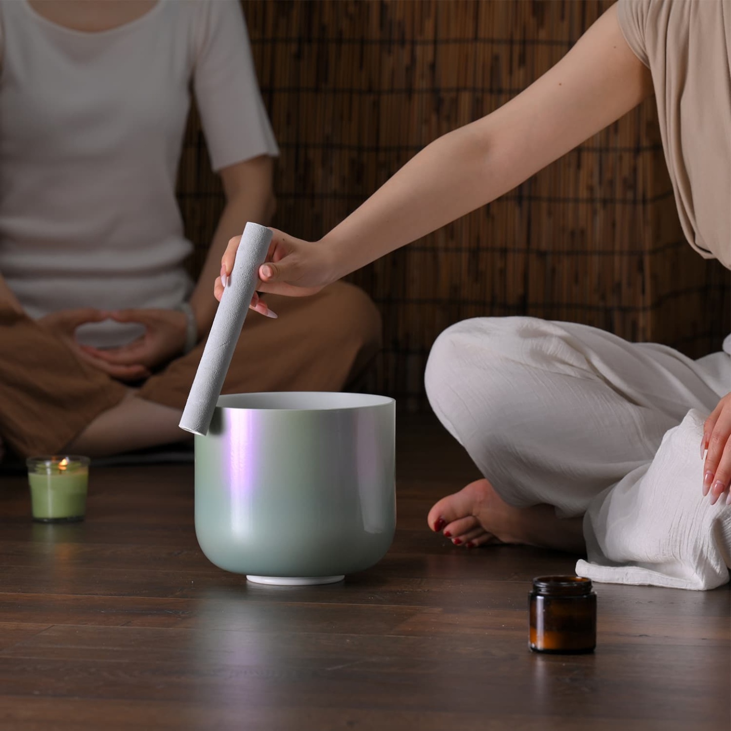 CVNC 7" D Note Emerald Green Purple Aura Empyrean Crystal Singing Bowl -10 cents