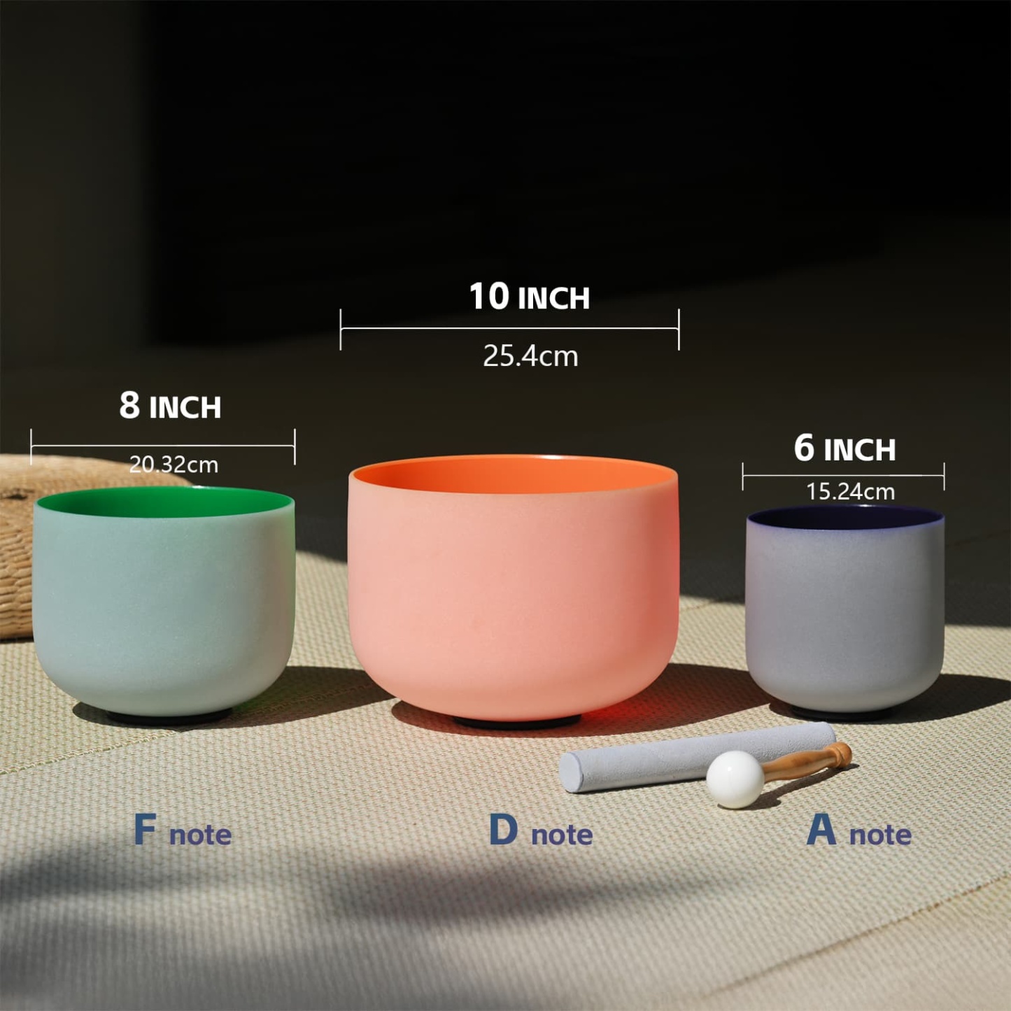 CVNC 6-10 Inch Set of 3 Color Crystal Singing Bowls in Carry Bag