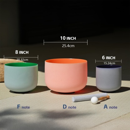 CVNC 6-10 Inch Set of 3 Color Crystal Singing Bowls in Carry Bag