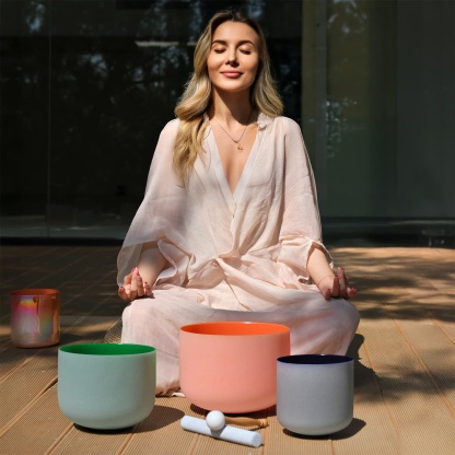 CVNC 6-10 Inch Set of 3 Color Crystal Singing Bowls in Carry Bag