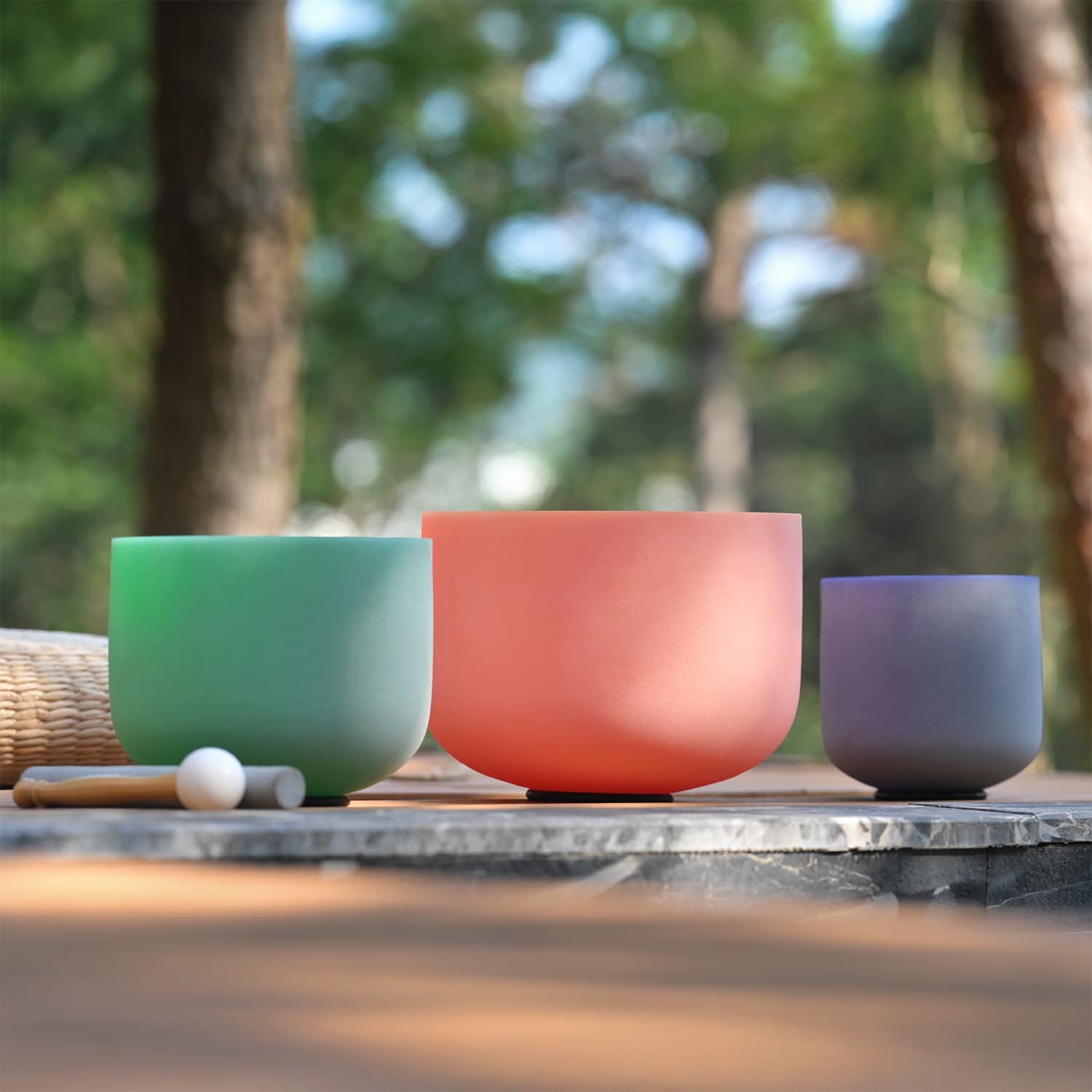 CVNC 6-10 Inch Set of 3 Color Crystal Singing Bowls in Carry Bag