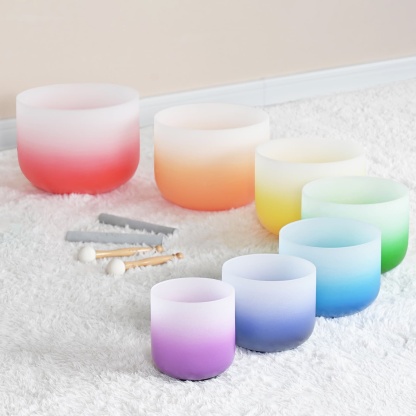 CVNC 7 PCS 6-12 Inch Aria Gradient Design Crystal Singing Bowl Set With Carrier Bag For Sound Healing