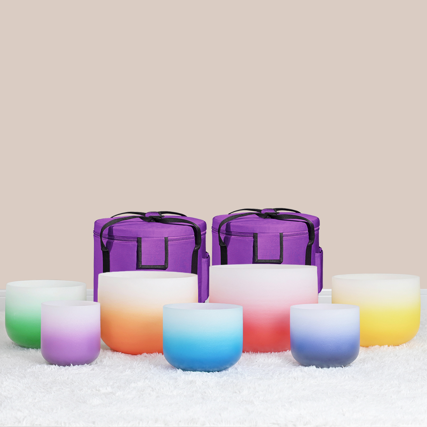 CVNC 7 PCS 8-14 Inch Aria Gradient Design Crystal Singing Bowl Set With Carrier Bag For Sound Healing