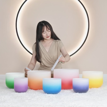 CVNC 7 PCS 6-12 Inch Aria Gradient Design Crystal Singing Bowl Set With Carrier Bag For Sound Healing