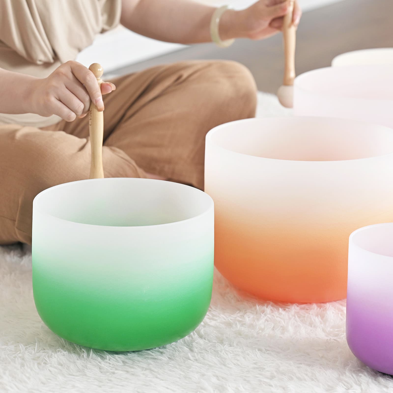 CVNC 7 PCS 8-14 Inch Aria Gradient Design Crystal Singing Bowl Set With Carrier Bag For Sound Healing
