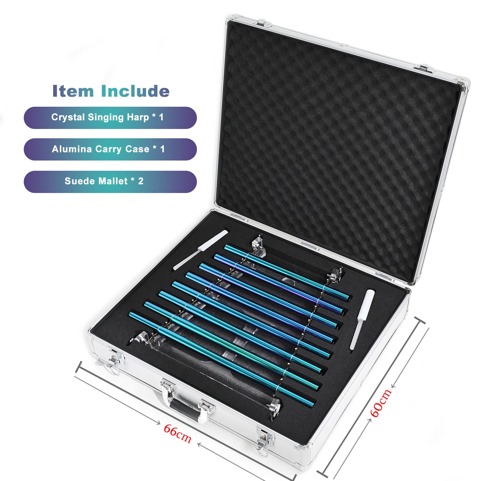 CVNC 432Hz Aurora Realm Multiple Colored Crystal Singing Harp with 8 notes & Alumina Alloy Box For Meditation Healing