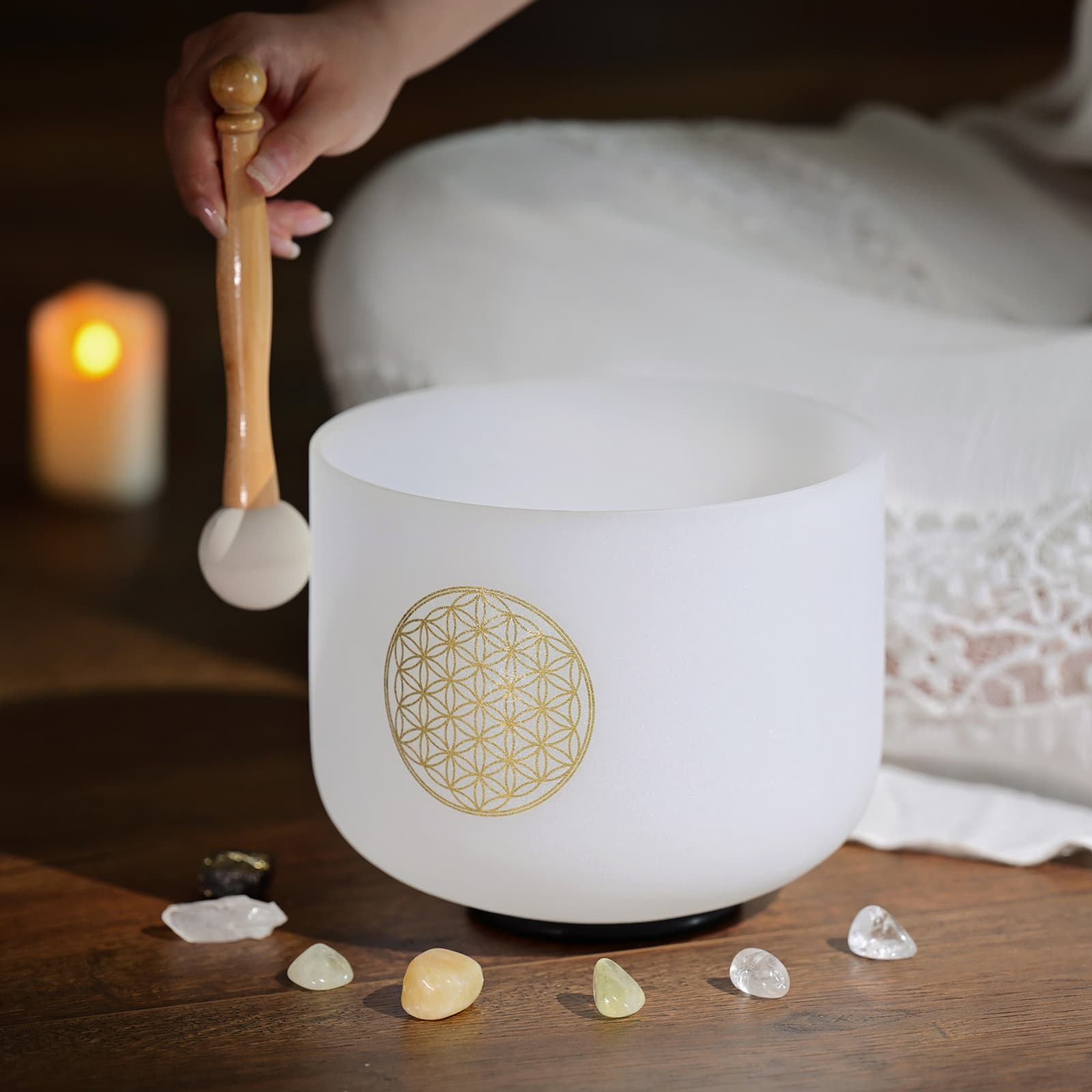 CVNC 528Hz Note C Flower Of Life Frosted Crystal Singing Bowl