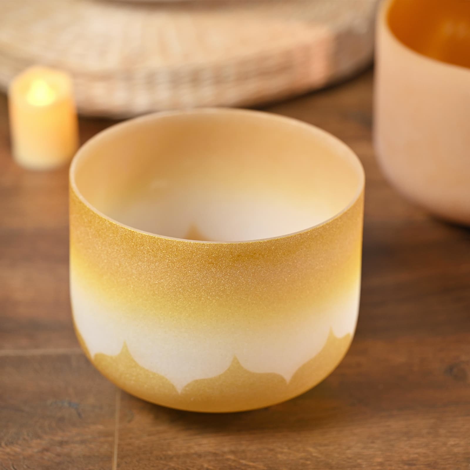 CVNC E Note Solar Plexus Chakra Golden Lotus Design Crystal Singing Bowl For Chakra Healing Meditation