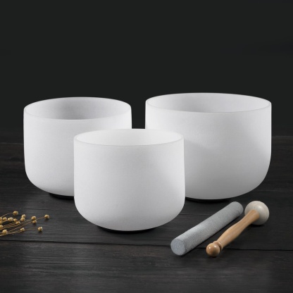 CVNC 8"B 10"E 12"C Frosted Quartz Crystal Singing Bowl Set With Carrier Bag For Sound Healing