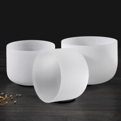 CVNC 8"B 10"E 12"C Frosted Quartz Crystal Singing Bowl Set With Carrier Bag For Sound Healing