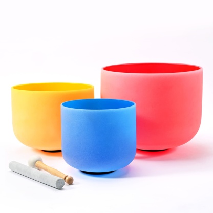 CVNC Set of 3 Pcs 8-12 Inch Quartz Color Crystal Singing Bowls With Carrier Bag For Sound Healing