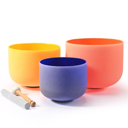 CVNC 8"A 10"E 12"D Colored Quartz Crystal Singing Bowl Set For Sound Healing