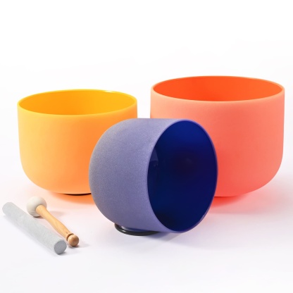 CVNC 8"A 10"E 12"D Colored Quartz Crystal Singing Bowl Set For Sound Healing