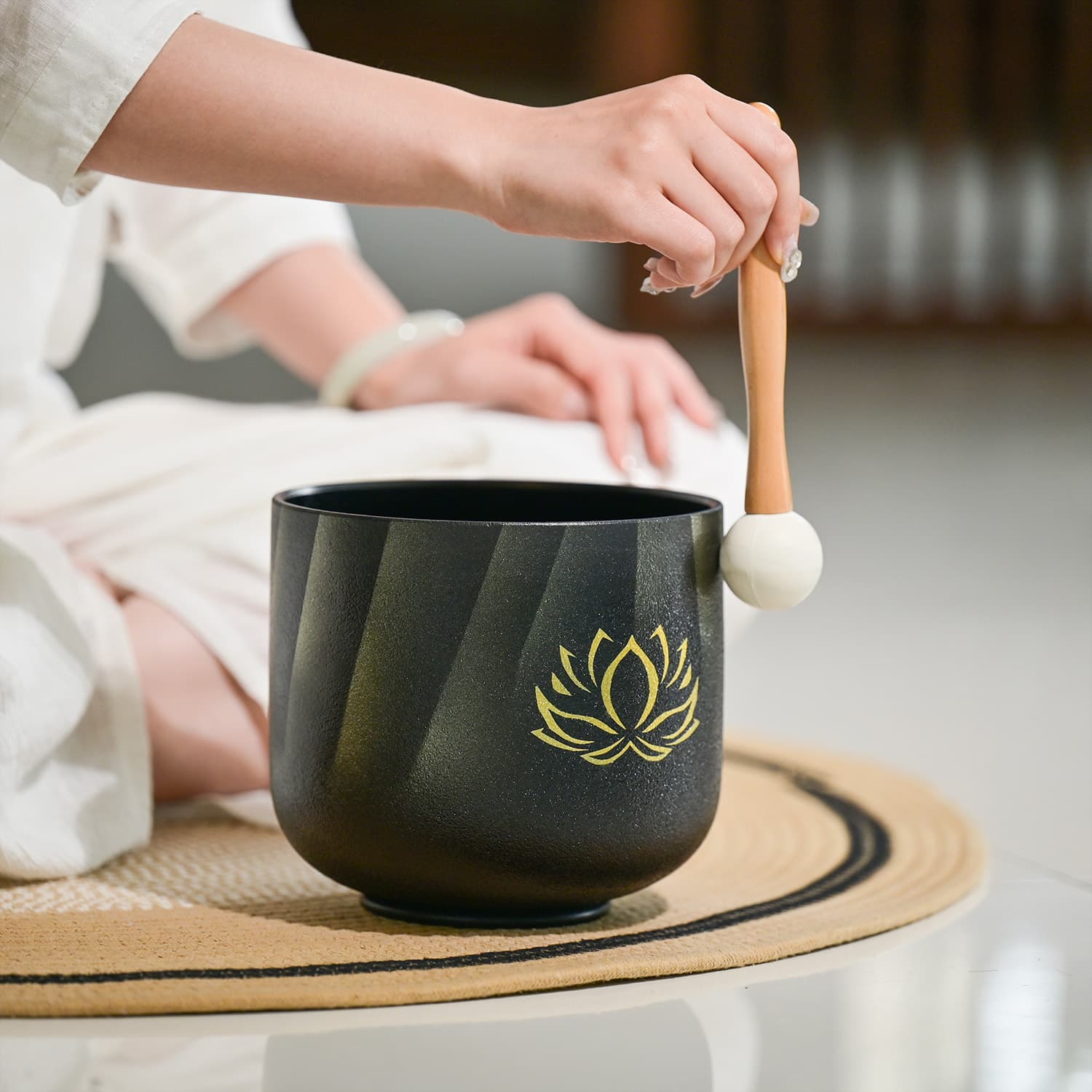 CVNC Black Lotus Crystal Singing Bowl For Meditation Healing