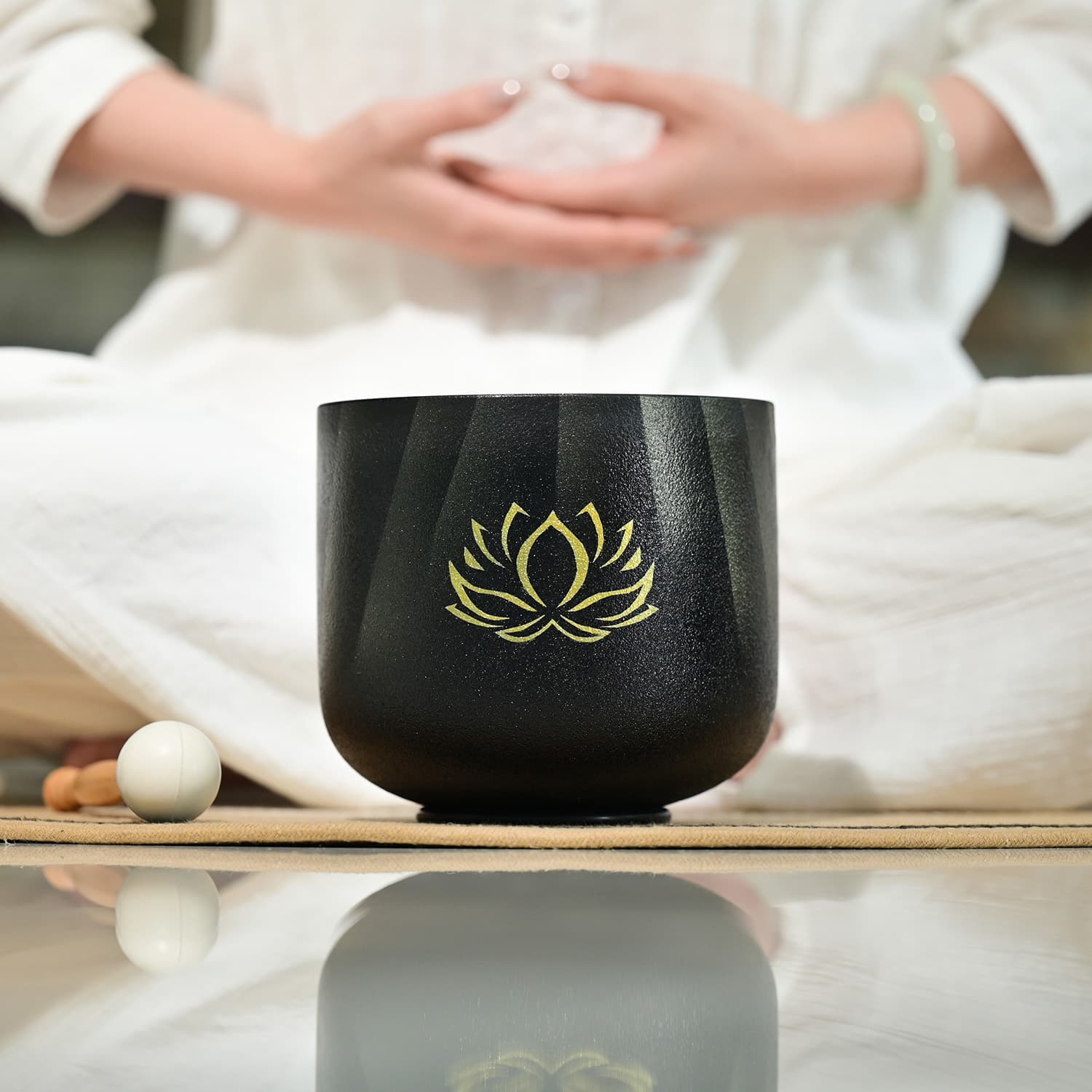 CVNC Black Lotus Crystal Singing Bowl For Meditation Healing