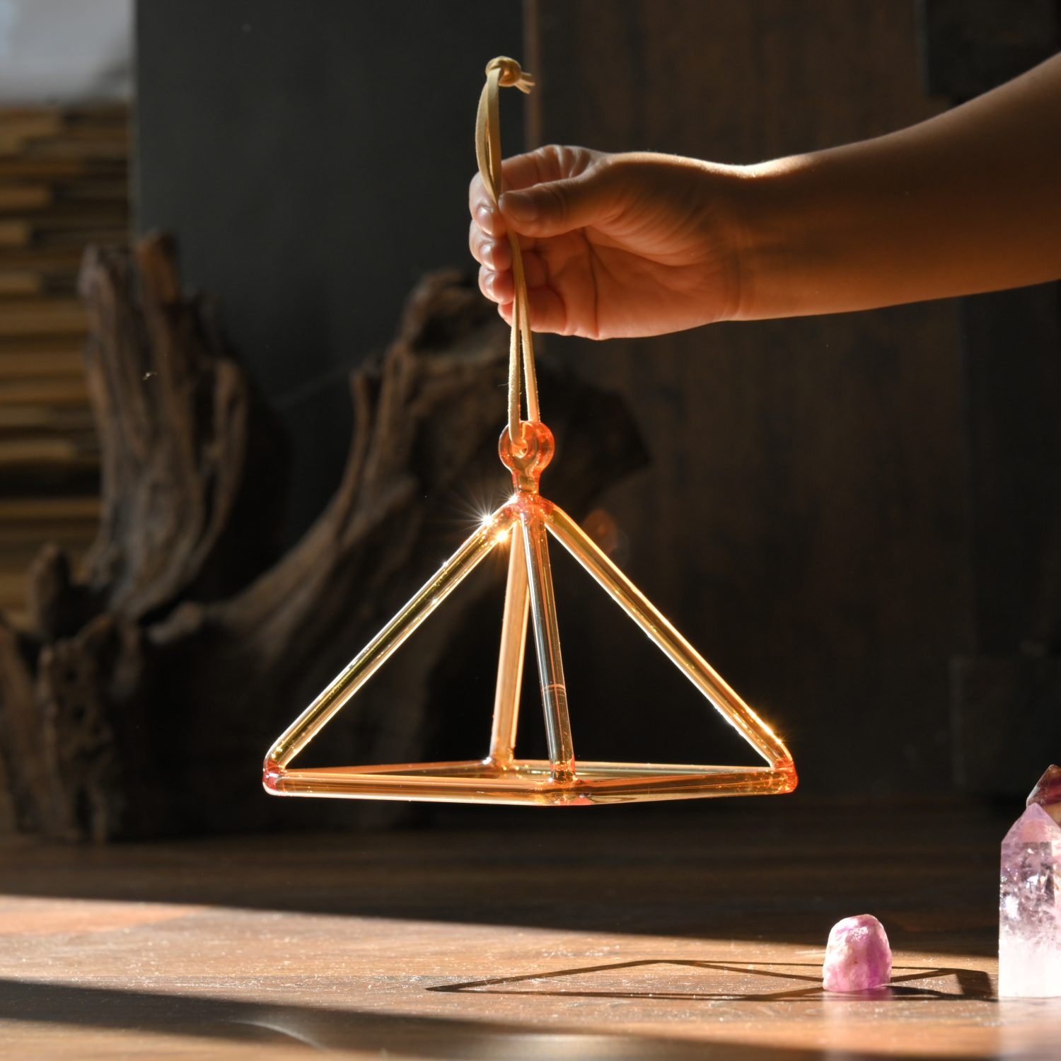 Yellow Crystal Singing Pyramid With Carrier Bag – Sound Healing Instrument