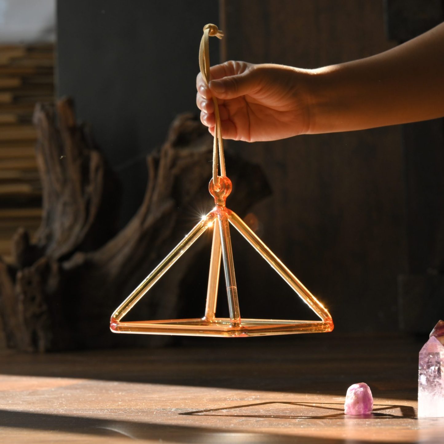 Yellow Crystal Singing Pyramid With Carrier Bag – Sound Healing Instrument