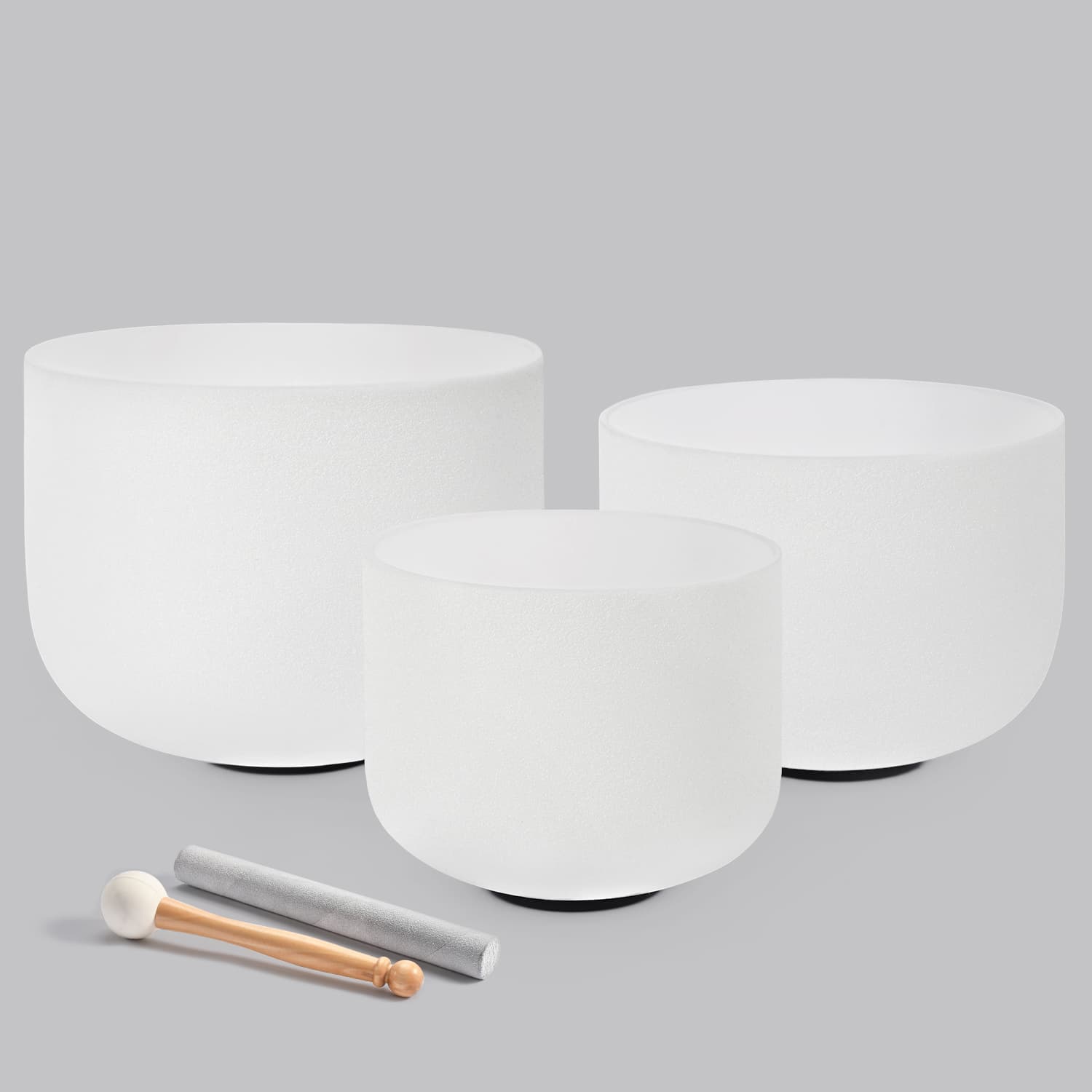 CVNC 6"A 8"F 10"C Frosted Quartz Crystal Singing Bowl Set With Carrier Bag For Sound Healing