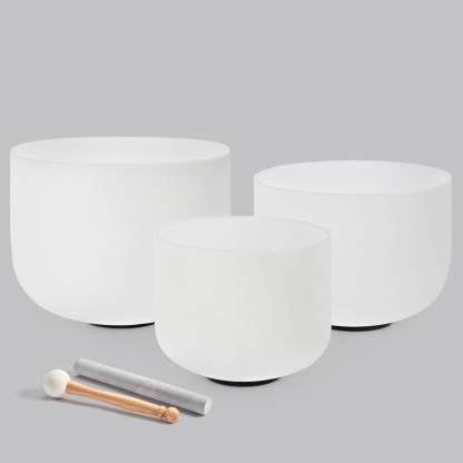 CVNC 6"A 8"F 10"C Frosted Quartz Crystal Singing Bowl Set With Carrier Bag For Sound Healing