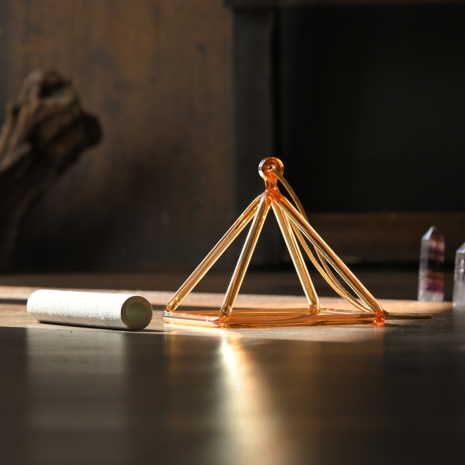 Yellow Crystal Singing Pyramid With Carrier Bag – Sound Healing Instrument