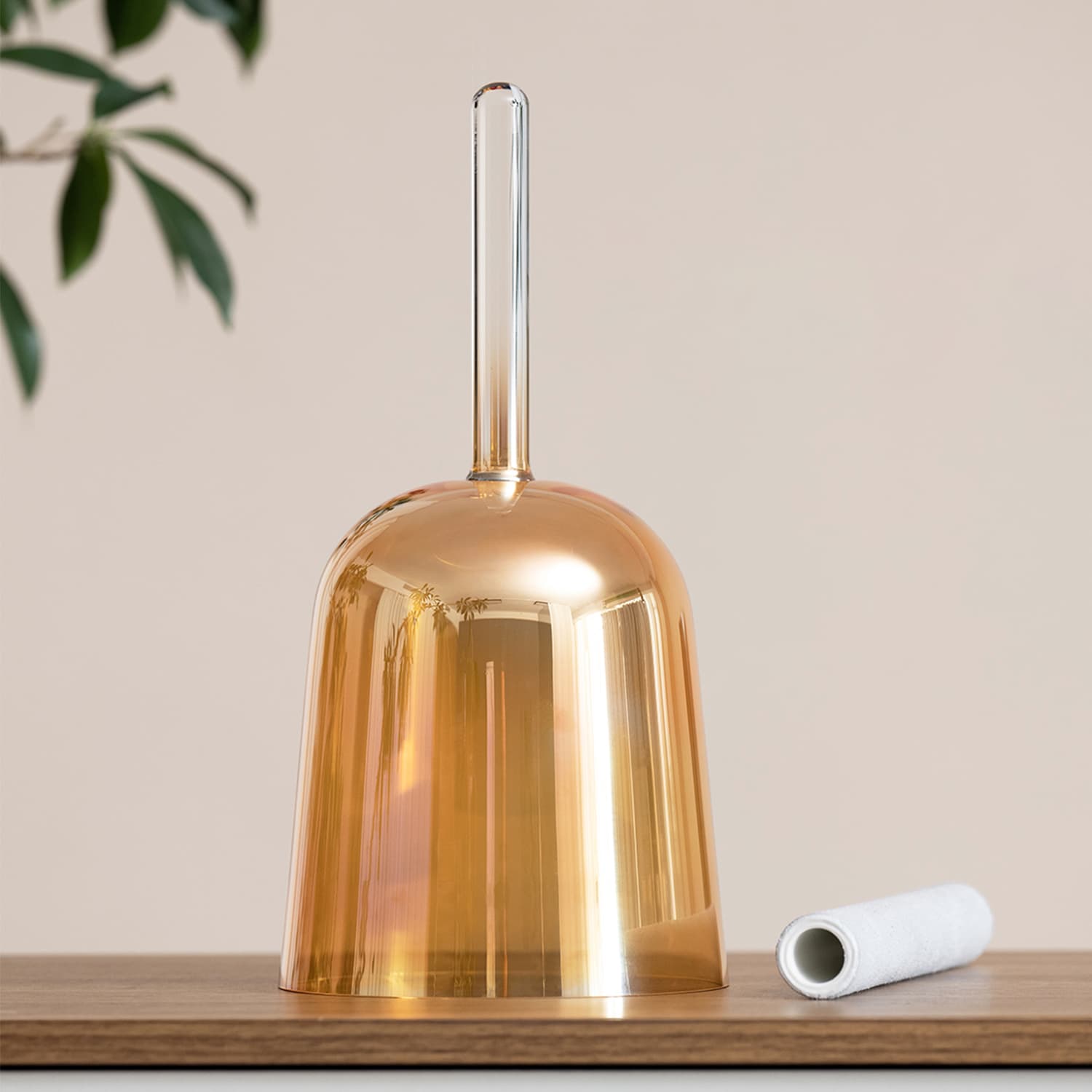 CVNC Handle Clear Golden Tea Crystal Singing Bowl With Carrier Bag For Chakra Healing Meditation