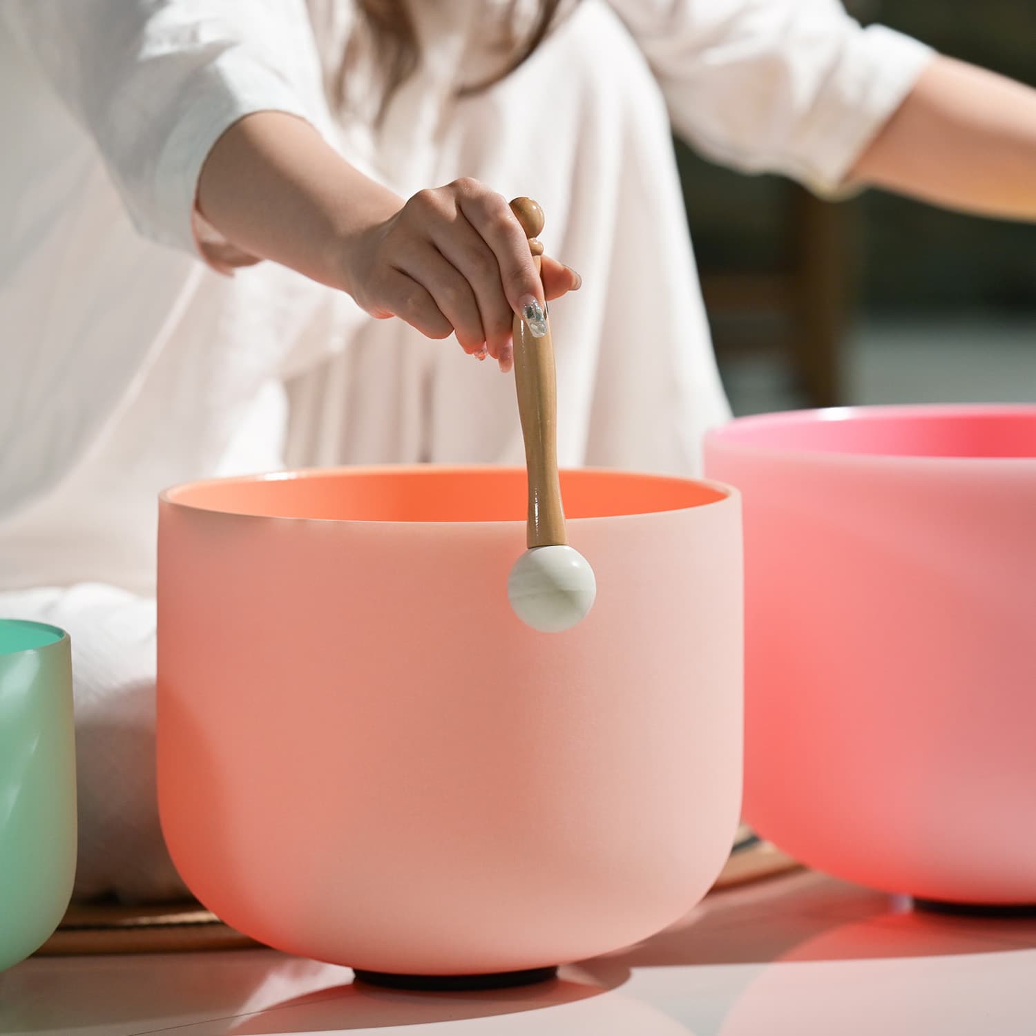 CVNC Macaron Artist Pastel Collections 8-14 Inch Crystal Singing Bowl Set With Carrier Bag For Chakra Healing Meditation
