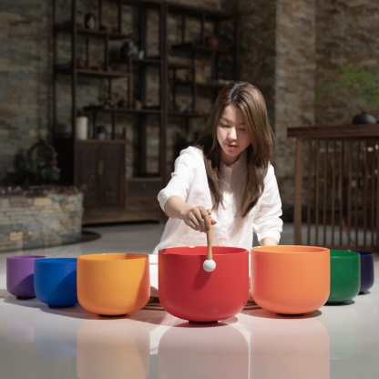 CVNC 6-12 Inch 7 PCS Colored Frosted Crystal Singing Bowl Set With Carrier Bag