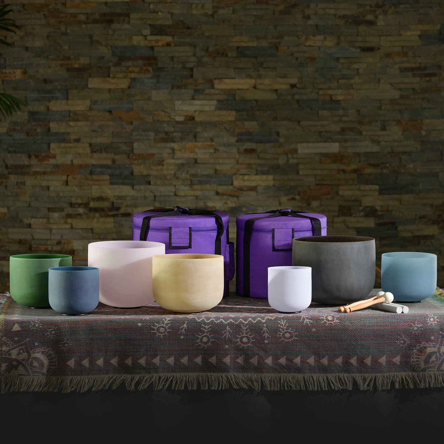 CVNC 6-12 Inch 7 PCS Gemstone Fusion Crystal Singing Bowl Set With Carrier Bag For Chakra Healing Meditation