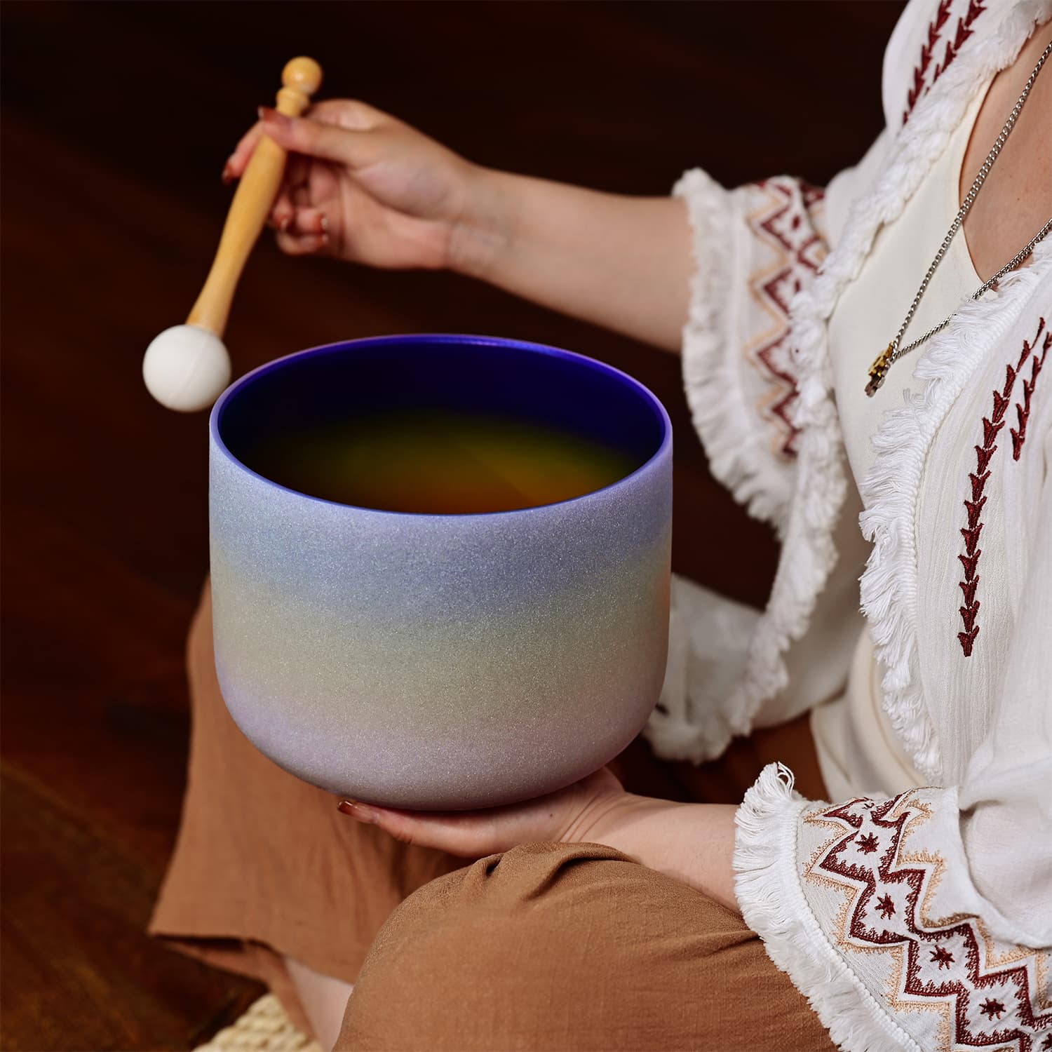 CVNC A Note Third-eye Chakra Rainbow Colored Frosted Crystal Singing Bowl For Chakra Healing Meditation