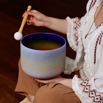 CVNC A Note Third-eye Chakra Rainbow Colored Frosted Crystal Singing Bowl For Chakra Healing Meditation
