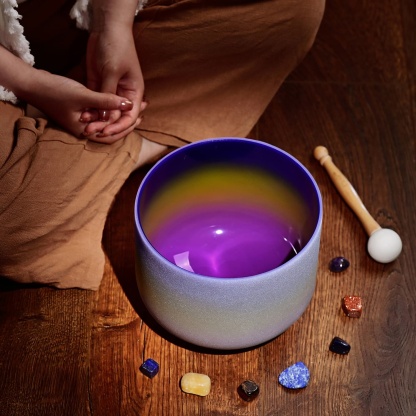 CVNC A Note Third-eye Chakra Rainbow Colored Frosted Crystal Singing Bowl For Chakra Healing Meditation
