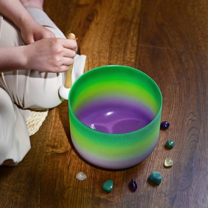 CVNC F Note Heart Chakra Rainbow Colored  Frosted Crystal Singing Bowl For Sound Healing