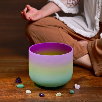 CVNC B Note Crown Chakra Rainbow Colored Frosted Crystal Singing Bowl For Chakra Healing Meditation