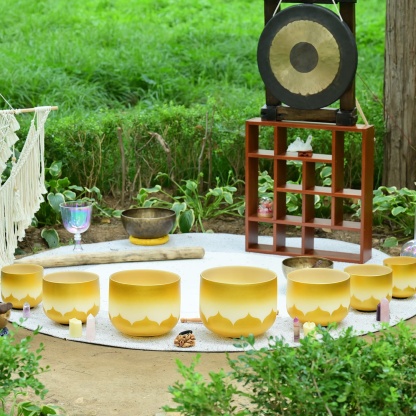 CVNC Golden Lotus Design Crystal Singing Bowl Set With Carrier Bag For Sound Healing