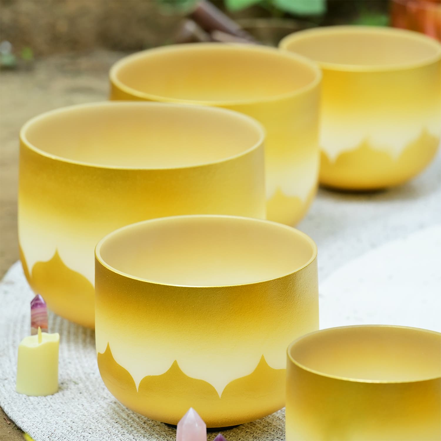 CVNC Golden Lotus Design Crystal Singing Bowl Set With Carrier Bag For Sound Healing