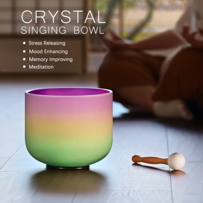 CVNC B Note Crown Chakra Rainbow Colored Frosted Crystal Singing Bowl For Chakra Healing Meditation