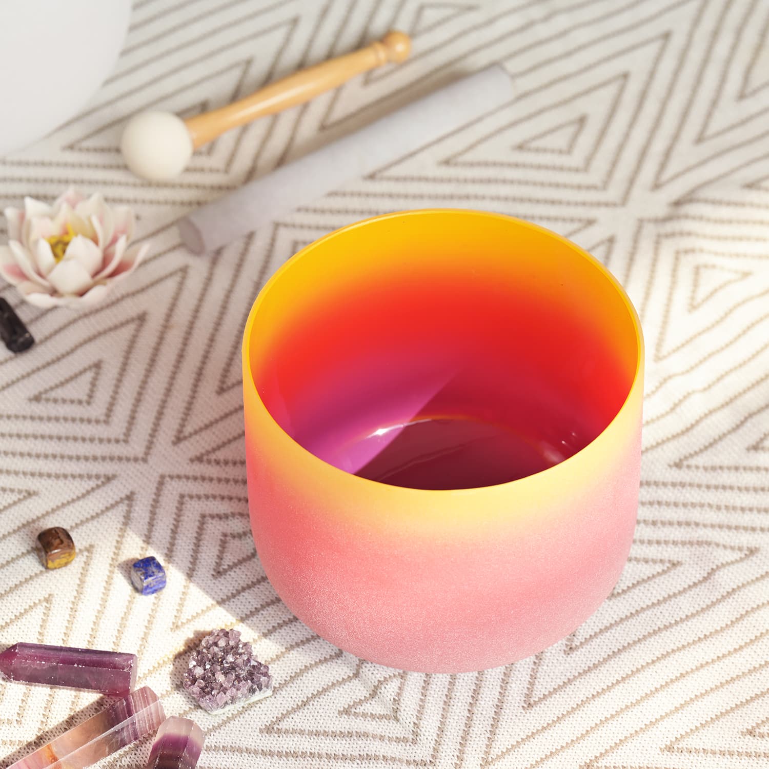 CVNC E Note Solar Plexus Chakra Rainbow Colored  Frosted Crystal Singing Bowl For Sound Healing