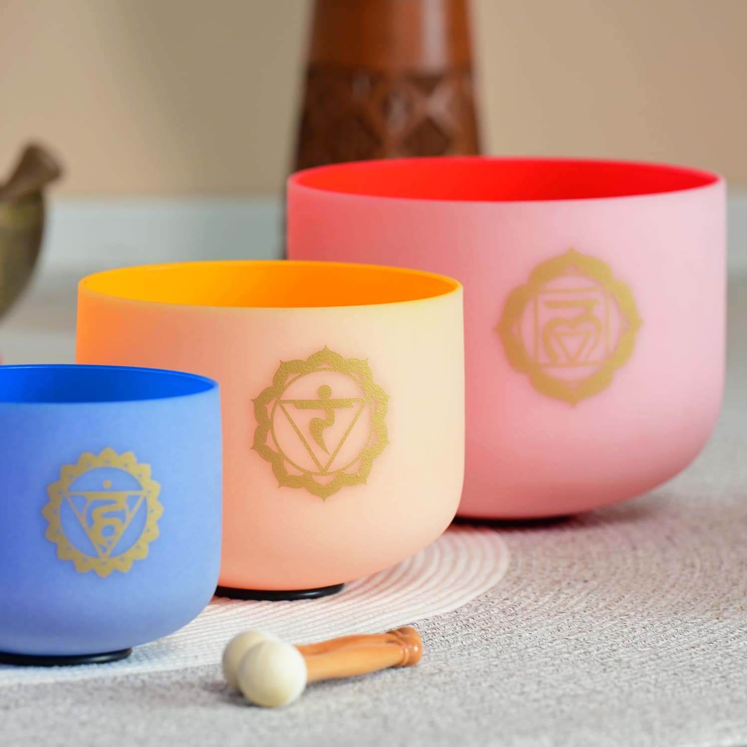 7-Chakra Quartz Crystal Singing Bowl Set with Carrying Bag for Sound Healing