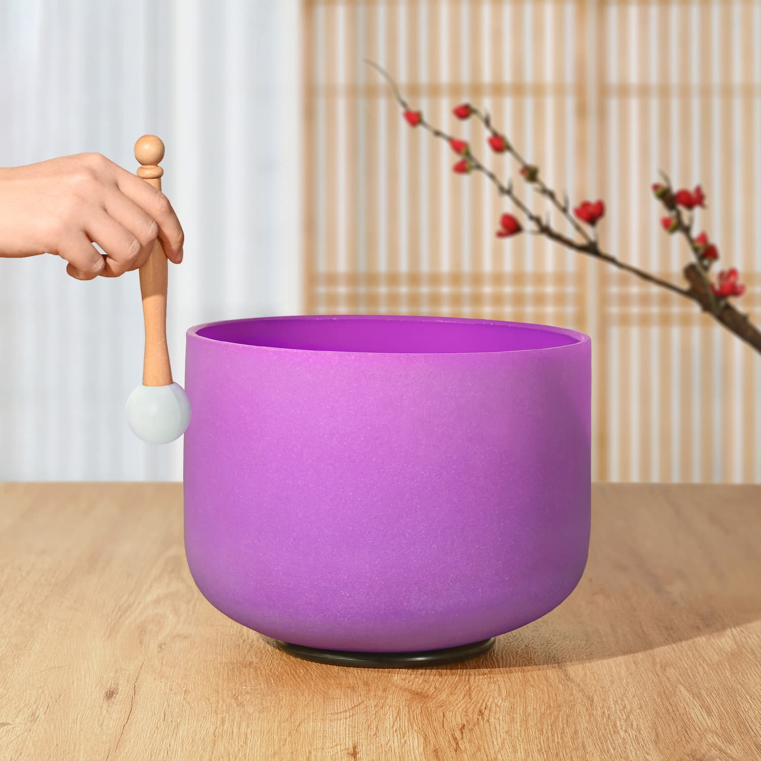 CVNC B Note Crown Chakra Purple Color Frosted Crystal Singing Bowl  For Chakra Healing Meditation