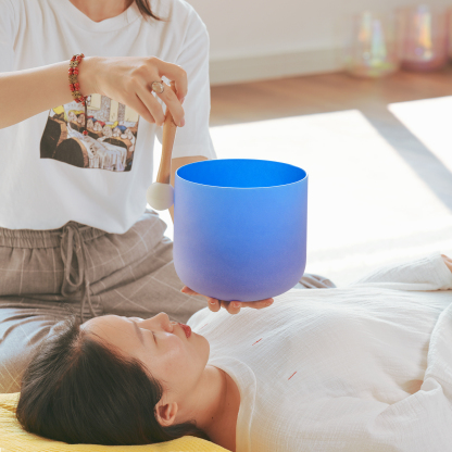 CVNC G Note Throat Chakra Blue Color Frosted Crystal Singing Bowl  For Chakra Healing Meditation