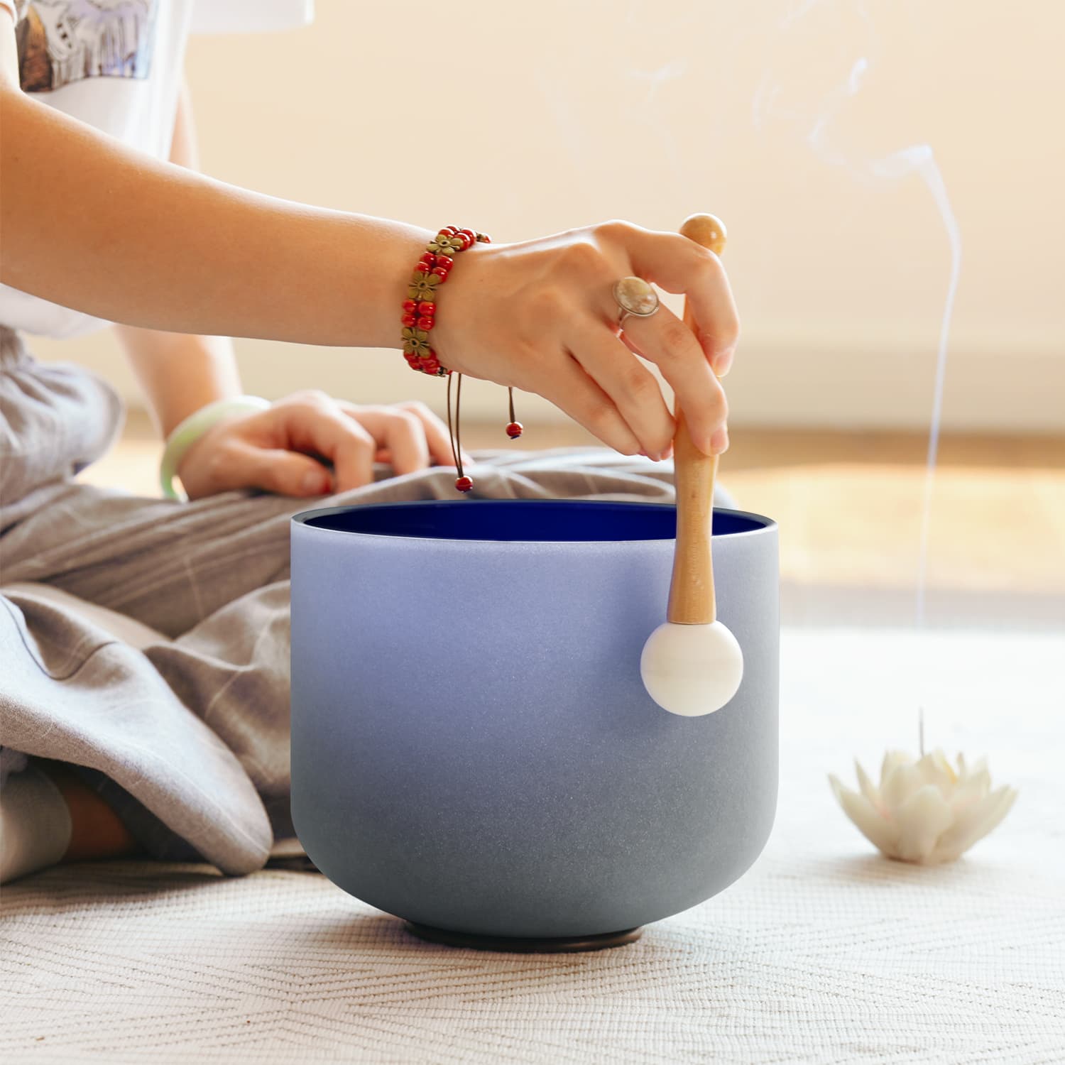 CVNC A Note Third-eye Chakra Indigo Color Frosted Crystal Singing Bowl  For Chakra Healing Meditation