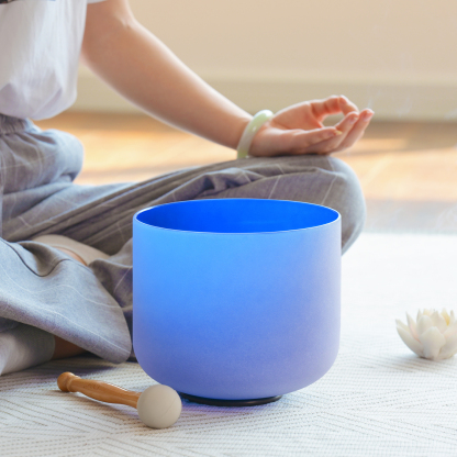 CVNC G Note Throat Chakra Blue Color Frosted Crystal Singing Bowl  For Chakra Healing Meditation
