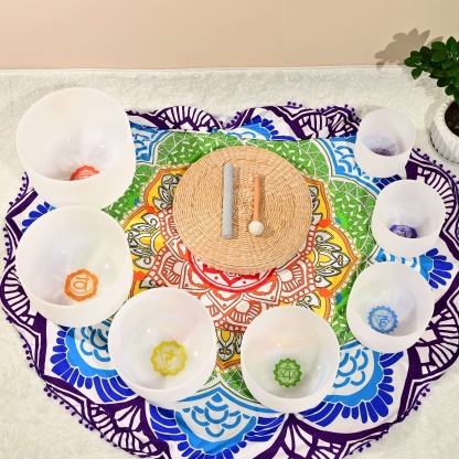 CVNC 6-12 Inch Chakra Symbol Design Crystal Singing Bowl Set With Carrier Bag For Chakra Healing Meditation