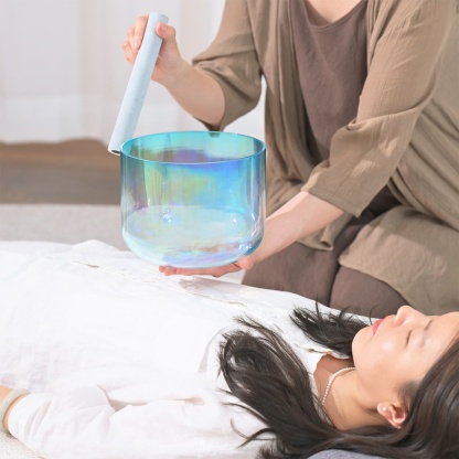 CVNC Alchemy Cosmic Light Clear Blue Throat Chakra Crystal Singing Bowl with Carrier Bag For Meditation Healing