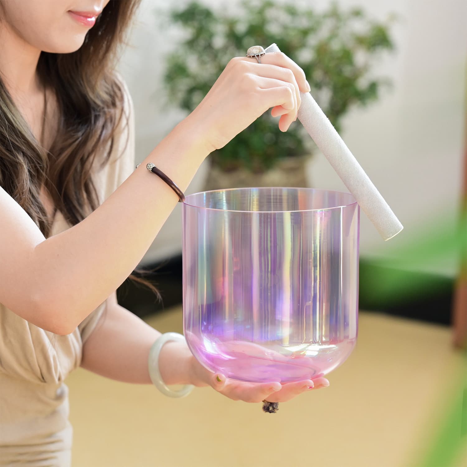 CVNC Alchemy Cosmic Light Clear Purple Crown Chakra Crystal Singing Bowl with Carrier Bag For Sound Healing