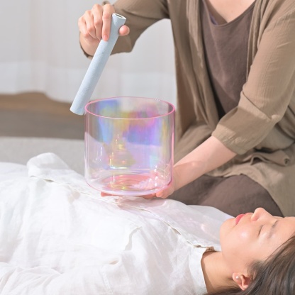 CVNC Alchemy Cosmic Light Clear Pink 440 Hz Perfect Pitch Crystal Singing Bowl with Carrier Bag For Meditation Healing